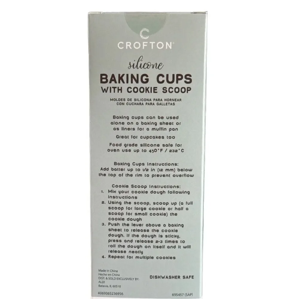NIB Crofton Silicone Baking Cups w Cookie Scoop‎ 7pc Set Reusable Muffin
